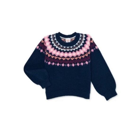 WonderNation Girl’s Long Sleeve Fair Isle Sweater, Blue, size XL (14-16) - Picture 5 of 8